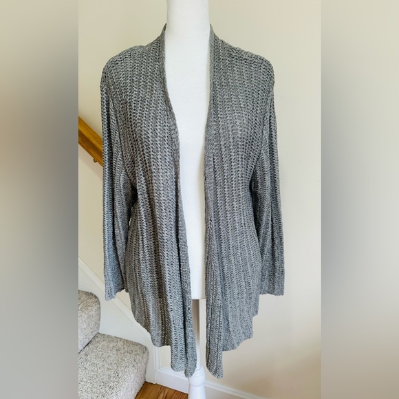Apropos gray knit sweater with open front. Size large. Acrylic and nylon. - Picture 1 of 7